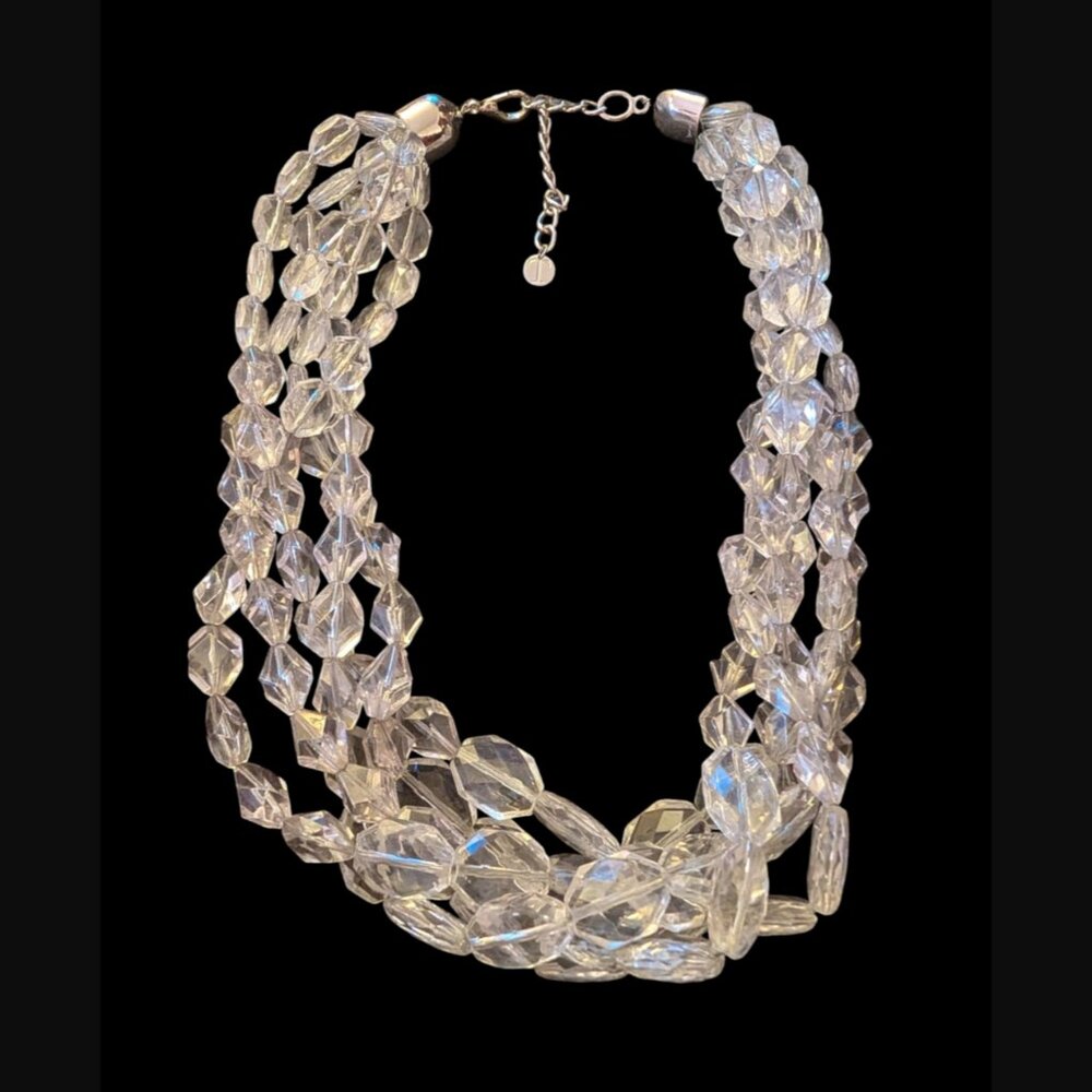 Talbots Silver Tone Acrylic Stone Triple Layered Statement Necklace 24"